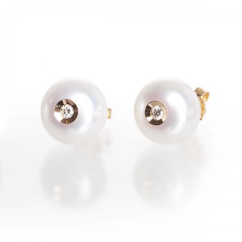 Diamond in a Pearl- 10mm Freshwater Pearl Earrings