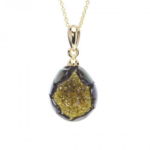 Galaxia Tahitian Pearl Pendant with Lab-Grown Yellow Diamond Druzy